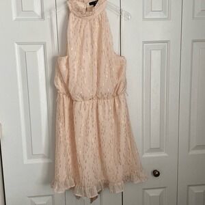 AQUA Blush Pink‎ Gold Metallic Ruffle Collar Halter Dress XL Party Going Out